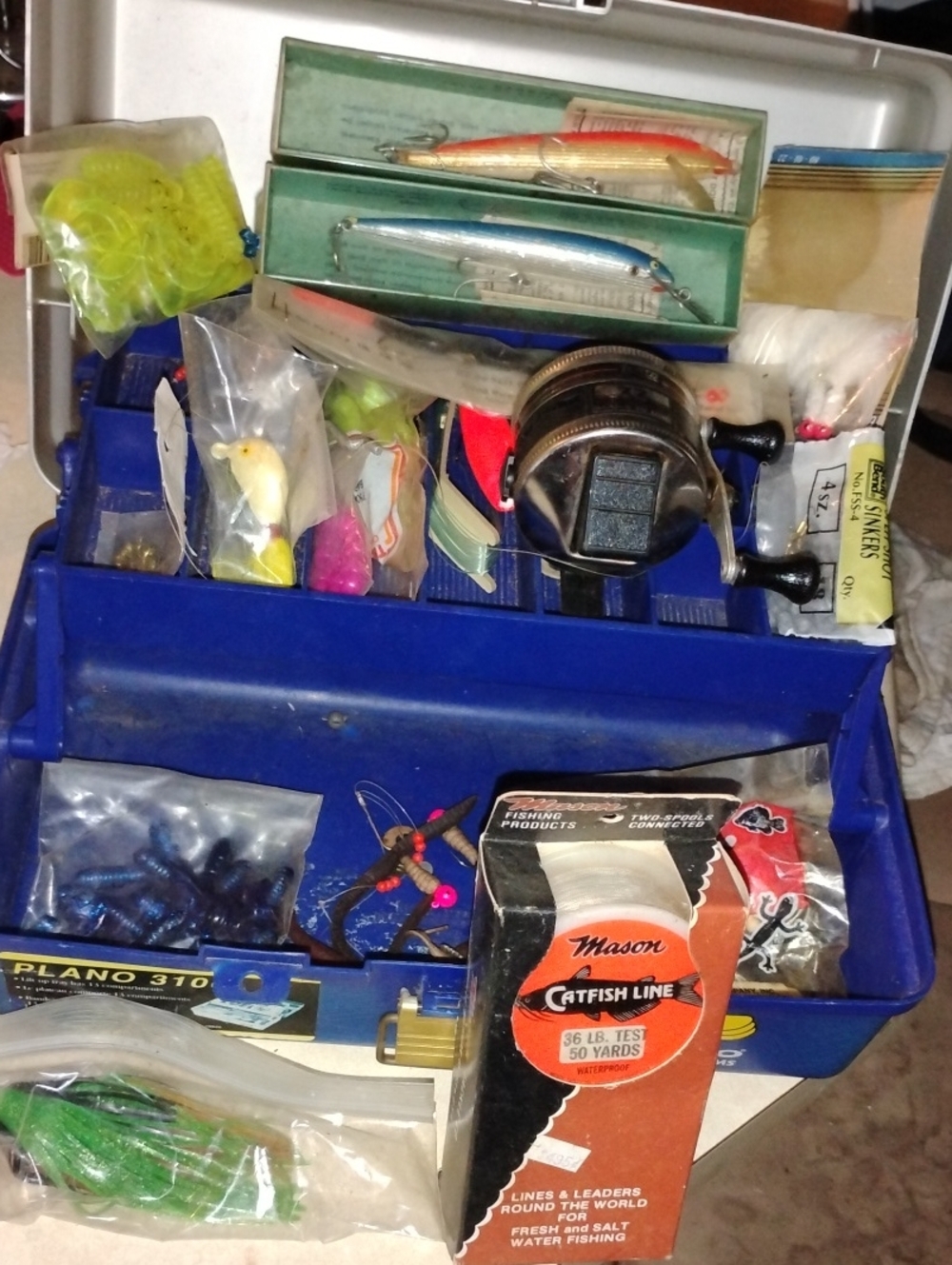 Plano Blue Tackle Box with Reel&Hard&Soft Tackle/Bait